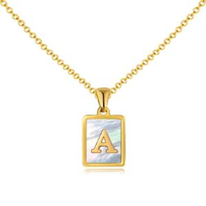 18k Gold Filled Nature Shell Letter Pendant Initial Alphabet Necklace Gold Monogram Necklaces 26 Capital A-Z for Women Teen Girl Jewelry Ｇraduation Gifts for friends (A)1