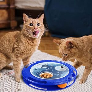 UNAGEA Cat Slow Feeder with Roller Track and Toy Balls, Puzzle Feeder Cat Interactive Toys, Auto-Rotate Feed Turntable, Kitten Fun IQ Training Feeding Bowl Preventing Overeating, Stop Bloat