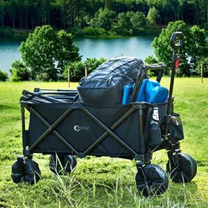 Portal Folding Collapsible Wagon Utility Outdoor Camping Cart with 8″ Wheels & Adjustable Handle, Large Capacity Foldable Grocery Wagon for Garden Beach Wagon, Black