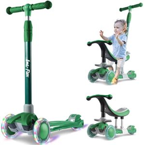 LOL-FUN Scooter for Kids Ages 3-5 Suitable Toy for 2 Year Old Boy Girl Gift with LED Lights, 3 in 1 Toddler Balance Bike & Push Toy, 4 Adjustable Height and Lean-to-Steer