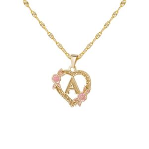 QITIAN Initial Heart Necklace for Women Heart Gold Letter A Name Alphabet Pendant Necklace for Girl Gift