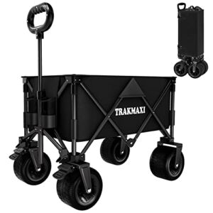 TRAKMAXI Collapsible Folding Wagon, Portable Large Capacity Beach Wagon for Sand ,Big Universal Wheels & Adjustable Handle Outdoor Garden Cart Foldable Wagon for Shopping, Camping, Beach ,Outdoor
