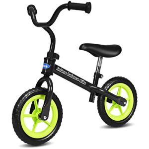 INFANS Balance Bike for 2, 3, 4, 5 Years Old – Beginner Training Bicycle with 10″/12″ Airless Eva Tires, Adjustable Handlebar & Seat, Carbon Steel, No Pedal, First Sport Bike (Black, 10-inch)