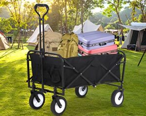 Collapsible Wagon Cart, Heavy Duty Beach Wagon Utility Wagon with 4 Universal Wheels & Adjustable Handle, Foldable Wagon Cart for Camping, Picnic, Shopping, Outdoor Activities, Black