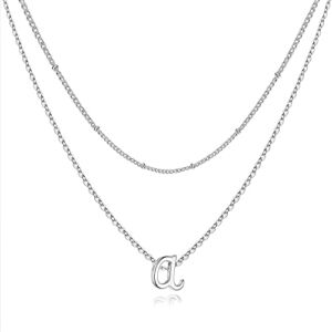 Silver Initial Necklaces for Women Girls, White Gold Plated Tiny Layering Necklaces Letter A Teen Girls Necklace Initial Necklaces Personalized Silver Layered Necklaces for Women Girls Jewelry(A)