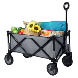 Portal Folding Collapsible Wagon Utility Pull Cart with Universal Wheels Steel Frame for Outdoor Garden Sport Camping Shopping Grocery, Holds 220 lbs,Dark Grey