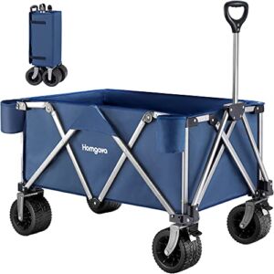 Homgava Heavy Duty Folding Wagon Cart,Portable Large Capacity Beach Wagon,Collapsible Wagon with Big Wheels,Outdoor Utility Garden Cart for Camping Fishing Sports Shopping,Blue