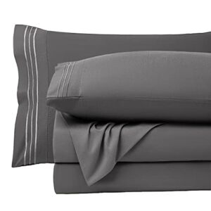 SONORO KATE Bed Sheet Set Super Soft Microfiber 1800 Thread Count Luxury Egyptian Sheets 16-Inch Deep Pocket Wrinkle -4 Piece(Queen Dark Grey)