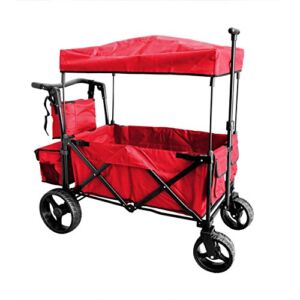 Novalife Heavy Duty Sport Outdoor All Terrain Collapsible Folding Utility Wagon Cart Canopy with Brakes, Red