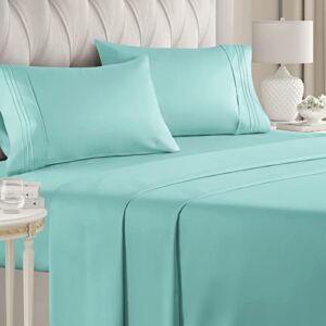 Full Size Sheet Set – Breathable & Cooling Sheets – Hotel Luxury Bed Sheets – Extra Soft – Deep Pockets – Easy Fit – 4 Piece Set – Wrinkle Free – Comfy – Spa Blue Bed Sheets – Fulls Sheets – 4 PC