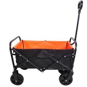 Collapsible Outdoor Utility Wagon,Folding Wagon Garden Shopping Beach Cart W/Adjustable Handles 2 Cup Holders Inter for Shopping and Park Picnic, Beach Trip, Outdoor Activities (Normal, Black+Yellow)
