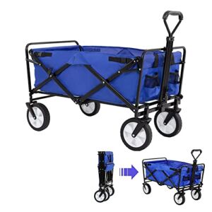 Better Choicet Collapsible Wagon Cart, Heavy Duty Outdoor Utility Wagon, Folding Garden Cart with 4 All-Terrain Wheels, Beach Grocery for Shopping Camping, Blue, 35 x 19.7 x 30.3 inches