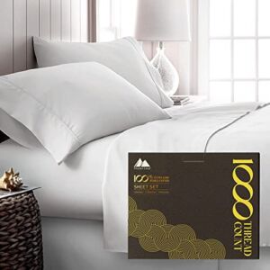1000 Thread Count Best Bed Sheets 100% Egyptian Cotton Sheets Set – White Long-Staple Cotton California King Sheet for Bed, Fits Mattress Upto 18” Deep Pocket, Soft & Silky Sateen Weave Sheets