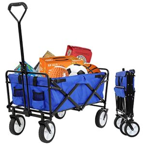 FFBag Collapsible Beach Wagon Cart, Portable Large Capacity Grocery with All-Terrain Wheels & Adjustable Handle, Outdoor Folding Utility for Shopping, Sports Equipment, Gardening, Events, Blue