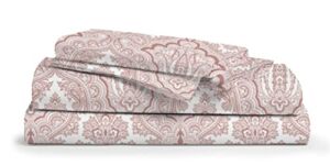 Carressa Linen 600 Thread Count 100% Egyptian Cotton Printed Sheets, Paisley Design King Printed Sheets Set, Long Staple Cotton, Sateen Weave for Soft Sheets, Fits Mattress Upto 18” DEEP Pocket