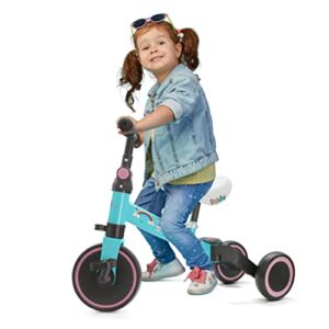 3 in 1 Kids Tricycles – Balance Training Bike Convertible Toddler Walker Riding Toys for 10 Month to 3 Year Old Boys Girls w/Removable Pedals, Carbon Steel Frame, Adjustable Seat Height (Unicorn)