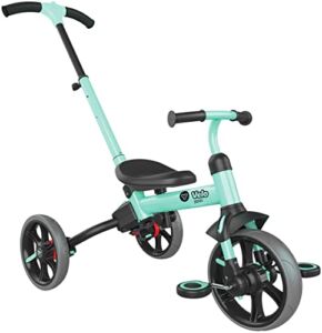 Yvolution 4 in 1 Flippa Toddler Trike with Parent Steering Push Handle, Toddler Balance Bike with Removable Pedals for Boys Girls 2-5 Years Old (Teal)