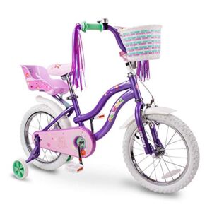 COEWSKE Kid’s Bike Steel Frame Children Bicycle Little Princess Style 14-16 Inch with Training Wheel (Purple, 14 Inch)