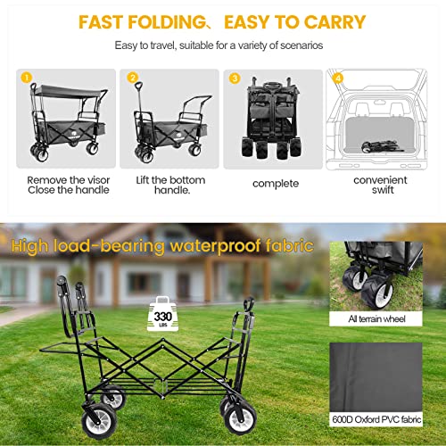 AESRAOU Collapsible Folding Wagon with Removable Canopy Heavy Duty Foldable Wagon Utility Cart Weight Capacity 330lbs Beach Wagon Car for Garden, Camping, Grocery Cart (Grey) | The Storepaperoomates Retail Market - Fast Affordable Shopping