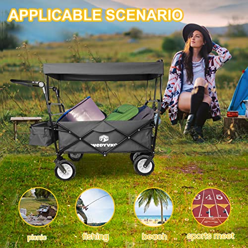 AESRAOU Collapsible Folding Wagon with Removable Canopy Heavy Duty Foldable Wagon Utility Cart Weight Capacity 330lbs Beach Wagon Car for Garden, Camping, Grocery Cart (Grey) | The Storepaperoomates Retail Market - Fast Affordable Shopping