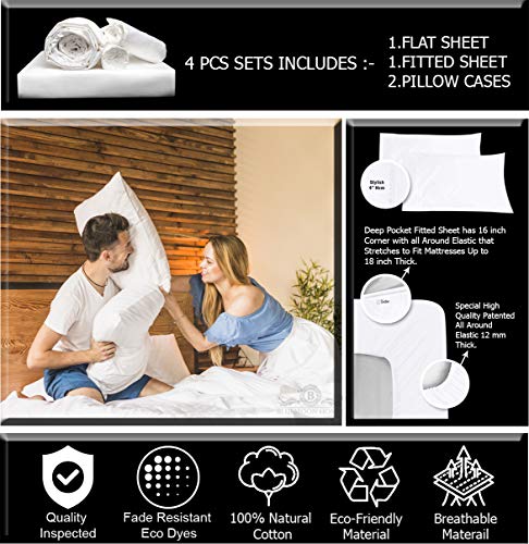 Bluemoon Homes Luxurious 1000 Thread Count Italian Finish 100% Egyptian Cotton 4-Piece Bed Sheet Set, Fits Mattress Up to 18 inches Deep Pocket, Solid Pattern (Color – White, Size – California King). | The Storepaperoomates Retail Market - Fast Affordable Shopping