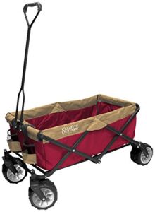 Creative Outdoor All-Terrain Collapsible Folding Wagon Cart | Beach Park Garden & Tailgate | Red & Brown