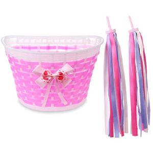 MINI-FACTORY Girl’s Bike Basket Streamer Set, Kid’s Basket with Streamers Children’s Bike Accessory Gift Set for Bicycle Front Handlebar (Pink)