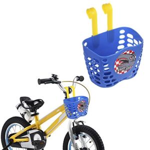 MINI-FACTORY Kid’s Bike Basket, Cute Cartoon Shark Attax Pattern Bicycle Handlebar Basket for Boys (Blue)
