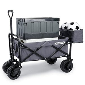 WHITSUNDAY Collapsible Folding Garden Outdoor Park Utility Wagon Picnic Camping Cart with Bearing and Brake 8″ All Terrain Wheels with Rear Storage (Grey)