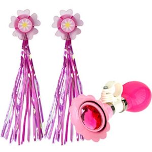 Kids Bike Horn, Children Bicycle Bell with 2 Pack Bike Handle Streamers Bike Accessories for Girls or Boys (Pink)
