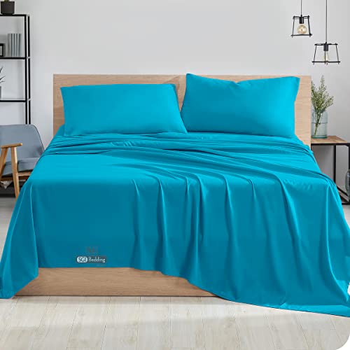 SGI 100% Egyptian Cotton 600 TC Sheet Set Soft & Smooth Sateen Weave 4 Pc Sheet Set – 1 Fitted Sheet, 1 Flat Sheet & 2 Pillowcase 15 inch Deep Pocket (Queen, Turquoise Blue Solid) | The Storepaperoomates Retail Market - Fast Affordable Shopping