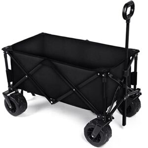 Collapsible Folding Wagon Cart, Heavy Duty Beach Wagon Cart, Utility Garden Wagon with All Terrain Wheels & Adjustable Handle for Outdoor Camping Picnic