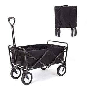 220 lbs Capacity Folding Wagon, Utility Garden Cart Collapsible with Wheels for Outdoor Camping, Black