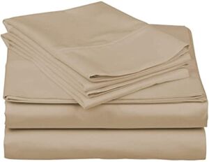 SRP Linen Pure 1000 Thread Count | 100% Egyptian Cotton Sheet Set | Olympic Queen(66″ X 80″) Beige Sateen Weave Set 10″-16″(inch) Deep Pockets with Elastic Bounded 4 Piece Set
