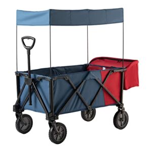 Macwell Wagons Carts Heavy Duty Foldable 300lbs with Removable Canopy,Collapsible Wagon Cart with Wheels Foldable for Kids,Folding Wagon for Grocery,Camping,Garden Cart Outdoor Utility Beach Wagon