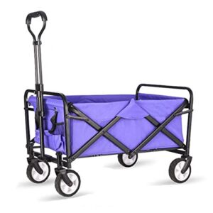 XXBJFMY Collapsible Outdoor Utility Wagon Heavy Duty Folding Garden Portable Hand Cart with Universal Wheels, Adjustable Handle & Drink Holders,Purple,66x47x47.5cm