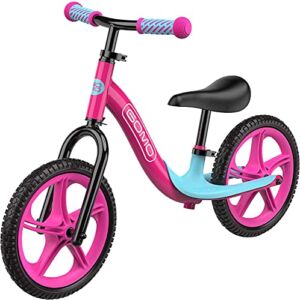GOMO Balance Bike – Toddler Training Bike for 18 Months, 2, 3, 4 and 5 Year Old Kids – Ultra Cool Colors Push Bikes for Toddlers/No Pedal Scooter Bicycle with Footrest (Pink)