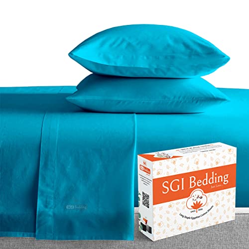 SGI Egyptian Cotton 600 TC Sheet Set Soft & Smooth Sateen Weave 4 Pc Sheet Set – 1 Fitted Sheet, 1 Flat Sheet & 2 Pillowcase 18 inch Deep Pocket (Olympic/Queen, Turquoise Blue Solid) | The Storepaperoomates Retail Market - Fast Affordable Shopping