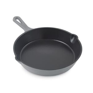 Zakarian by Dash 9.5″ Nonstick Cast Iron Skillet with Pour Spouts for Searing, Baking, Grilling, Roasting and More – Grey