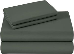 4Pc Bed Sheet set-800 Thread Count 100% Egyptian Cotton Sheet Dark Grey Twin Size Long Staple Combed Cotton Fitted Sheet, Fits Mattress Upto 16” Deep Pockets, Luxury Bedding Set