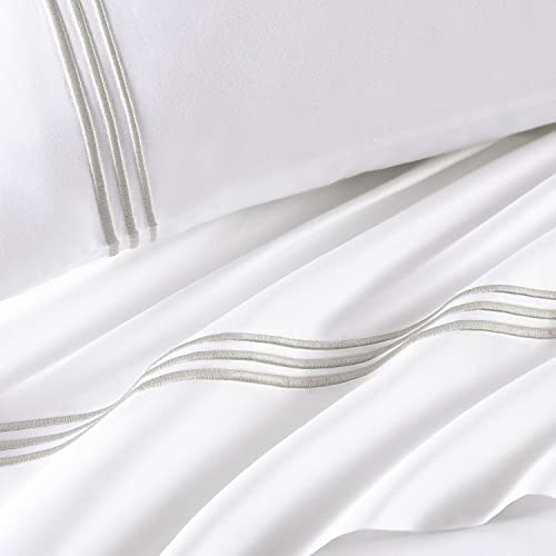 Hotel Triple Luxe Sateen Sheet Set, 100% ELS Giza Egyptian Cotton, Embroidered, All Natural, Flat, Fitted, and 2 Pillow Cases (Nickel, King) | The Storepaperoomates Retail Market - Fast Affordable Shopping