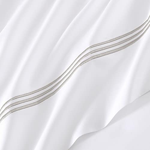 Hotel Triple Luxe Sateen Sheet Set, 100% ELS Giza Egyptian Cotton, Embroidered, All Natural, Flat, Fitted, and 2 Pillow Cases (Nickel, King) | The Storepaperoomates Retail Market - Fast Affordable Shopping
