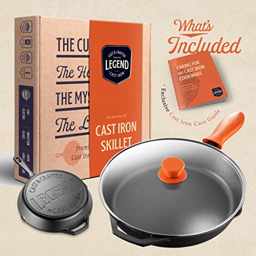 Legend Cookware Cast Iron Skillet with Lid | Large 10” Frying Pan with Glass Lid & Silicone Handle | Induction, Cooking, Sautéing & Grilling | Lightly Pre-Seasoned Cookware Gets Better with Use | The Storepaperoomates Retail Market - Fast Affordable Shopping