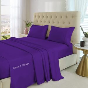 1000TC Bedding Sheets Set – Hotel Luxury 4 Pcs Bedding Sheets & Pillowcases – Extra Soft Bed Sheets – 100% Egyptian Cotton – Deep Pocket up to 15 inch Mattress (Purple Solid, Queen Size)