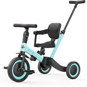 newyoo Tricycles for 1-3 Year Olds, Toddler Bike, for Boys and Girls, Toddler Tricycle with Parent Push Handle, Trike with Backrest & Safety Belt, Blue, TR007