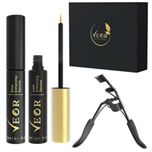 Rapid Eyelash and Eyebrow Growth Serum Set with Eyelash Curler – Hypoallergenic, Non-Greasy Lash and Brow Serum Set with Vegan and Organic Ingredients – Cruelty Free – Visible Results in 4-6 Weeks
