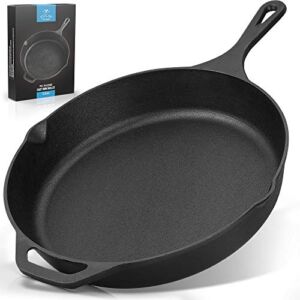 Zulay Kitchen Pre-Seasoned Cast Iron Skillet 12 Inch – Heavy Duty Seasoned Iron Cast Skillet For Indoor & Outdoor Cooking – Grill, Stovetop, Induction, Oven & Campfire Safe