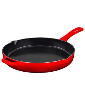 Bruntmor 12” Red Enamel Cast Iron Frying Pan , 12 Inch Oven Safe Cast Iron Skillet, Cast Iron Grill Pan Set, Nonstick Cookware And Bakeware For Casserole Dish