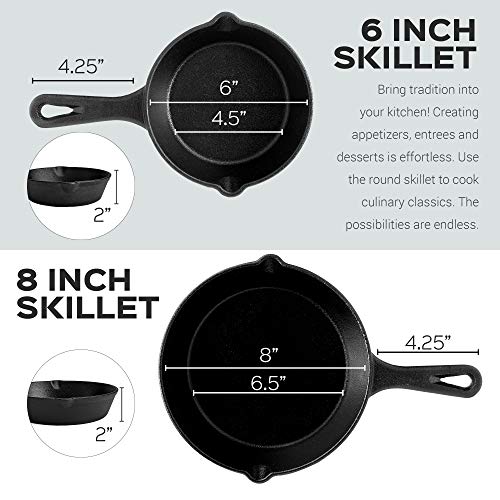 Cast Iron Skillet Set – 3-Piece: 6″ + 8″ + 10″-Inch Chef Frying Pans – Pre-Seasoned Oven Safe Cookware + 3 Heat-Resistant Handle Cover Grips – Indoor/Outdoor Use – Grill, Stovetop, BBQ, Fire Safe | The Storepaperoomates Retail Market - Fast Affordable Shopping