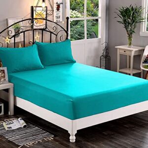 Pride Beddings 2 Piece Solid Extra Deep Upto 23” Inch Pocket Fitted Sheet – 100% Egyptian Cotton 400 TC Queen – Turquoise